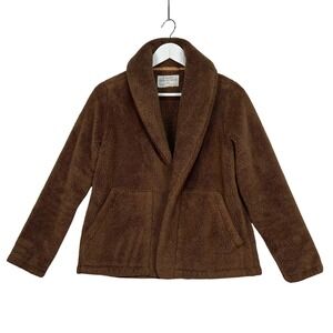 REI Cooperative Brown Sherpa Fleece Jacket‎ Womens Small Shawl Collar Cozy Warm